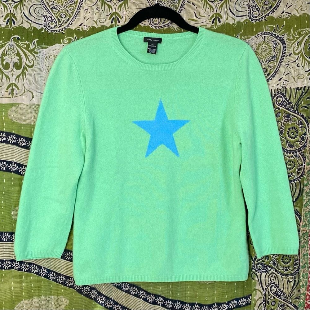 Y2K Only Mine Green/ Blue 2-Ply Cashmere Sweater Size Large